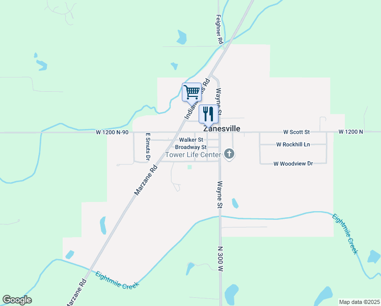 map of restaurants, bars, coffee shops, grocery stores, and more near 3095 Van Horn Street in Zanesville