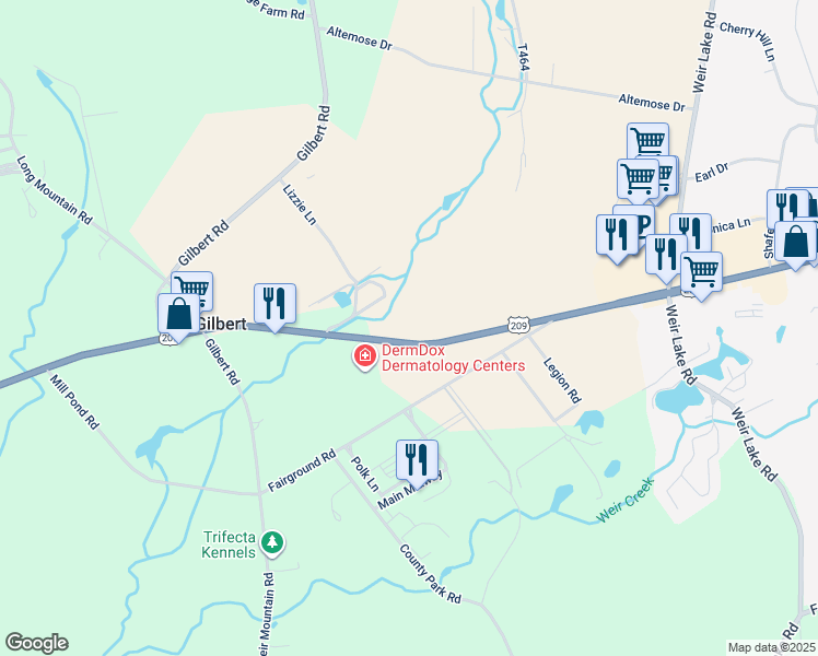 map of restaurants, bars, coffee shops, grocery stores, and more near 1327 U.S. 209 in Gilbert
