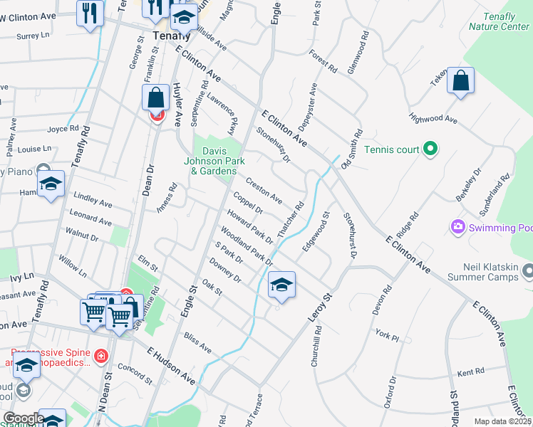 map of restaurants, bars, coffee shops, grocery stores, and more near 78 Coppel Drive in Tenafly