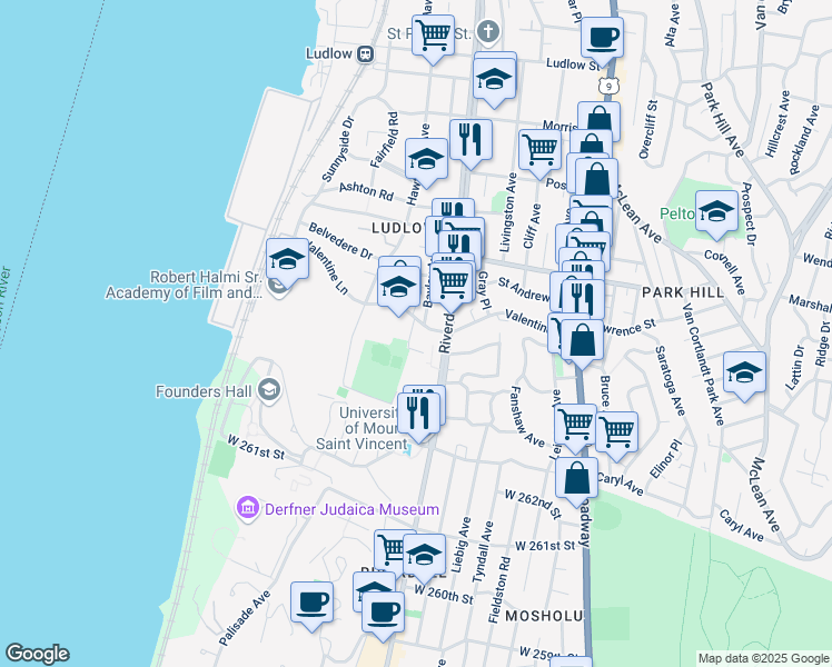 map of restaurants, bars, coffee shops, grocery stores, and more near 19 Abeel Street in Yonkers