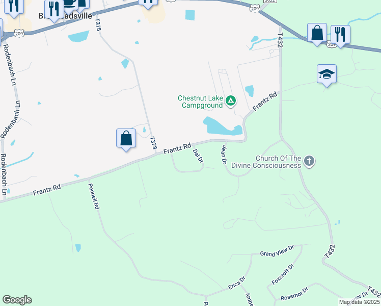 map of restaurants, bars, coffee shops, grocery stores, and more near 5159 Dal Drive in Brodheadsville