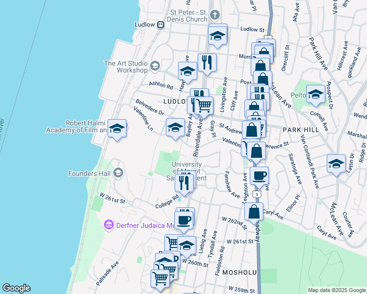 map of restaurants, bars, coffee shops, grocery stores, and more near 19 Abeel Street in Yonkers