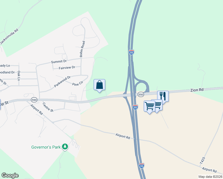 map of restaurants, bars, coffee shops, grocery stores, and more near 1279-1289 Zion Road in Bellefonte