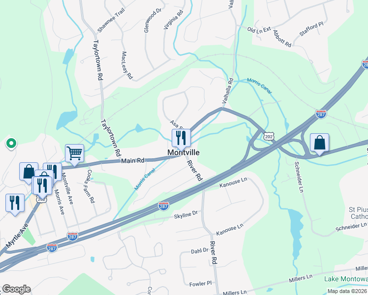 map of restaurants, bars, coffee shops, grocery stores, and more near in Montville