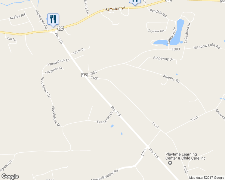 map of restaurants, bars, coffee shops, grocery stores, and more near 1745 Bonser Road in Saylorsburg