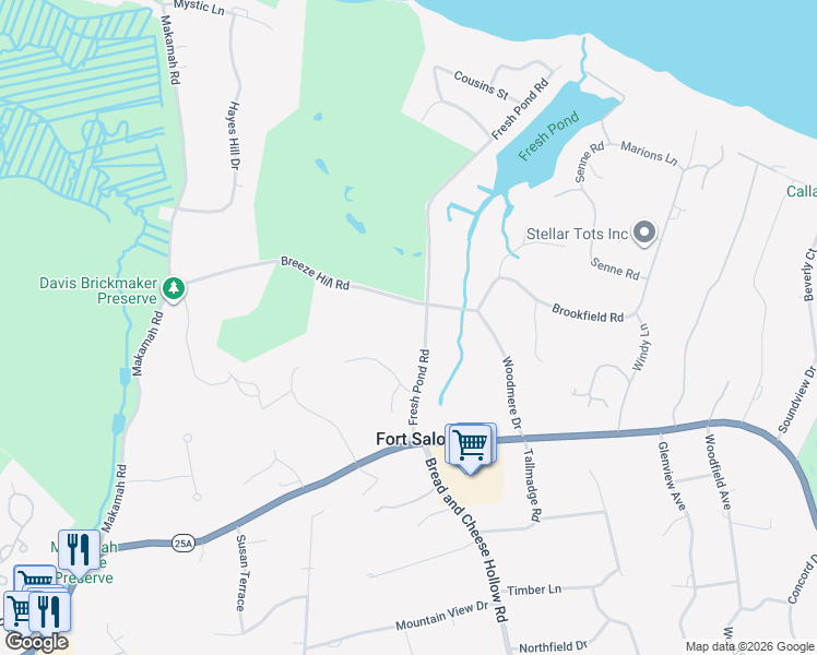 map of restaurants, bars, coffee shops, grocery stores, and more near 11 Fresh Pond Road in Northport