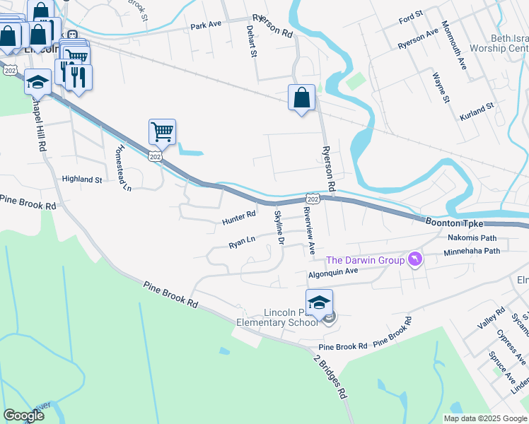map of restaurants, bars, coffee shops, grocery stores, and more near 15 Skyline Drive in Lincoln Park