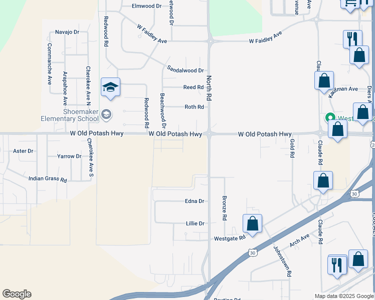 map of restaurants, bars, coffee shops, grocery stores, and more near 4046 Edna Drive in Grand Island