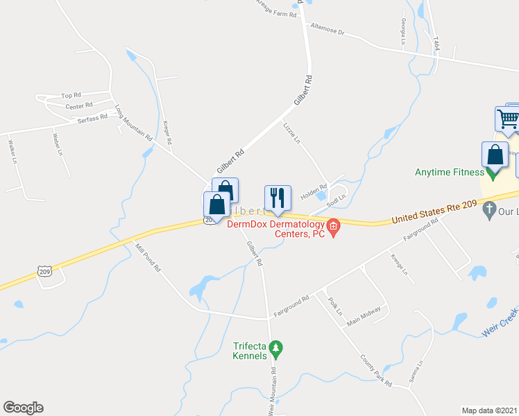 map of restaurants, bars, coffee shops, grocery stores, and more near 1257 U.S. 209 in Gilbert