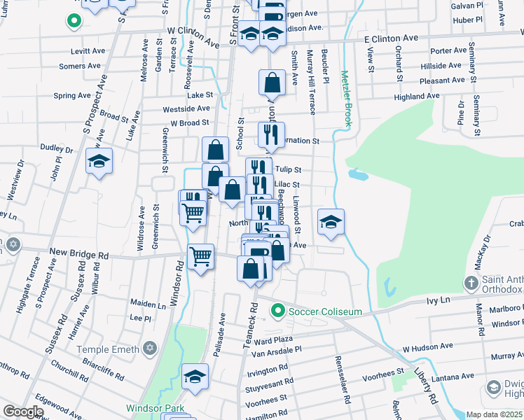 map of restaurants, bars, coffee shops, grocery stores, and more near 344 South Washington Avenue in Bergenfield