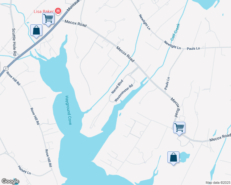 map of restaurants, bars, coffee shops, grocery stores, and more near 137 Narod Boulevard in Water Mill