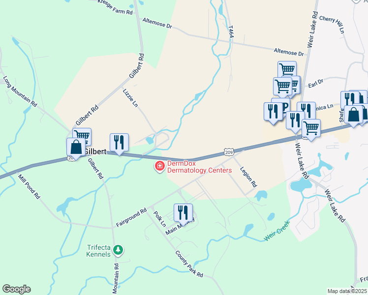 map of restaurants, bars, coffee shops, grocery stores, and more near 1327 U.S. 209 in Gilbert