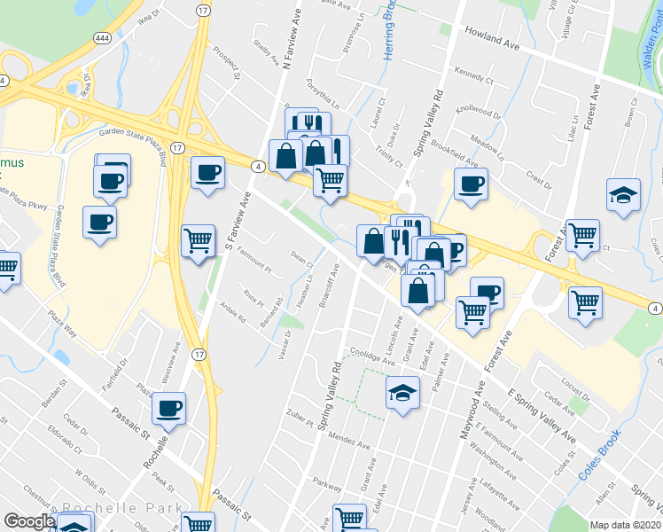 map of restaurants, bars, coffee shops, grocery stores, and more near 905 Briarcliff Avenue in Maywood