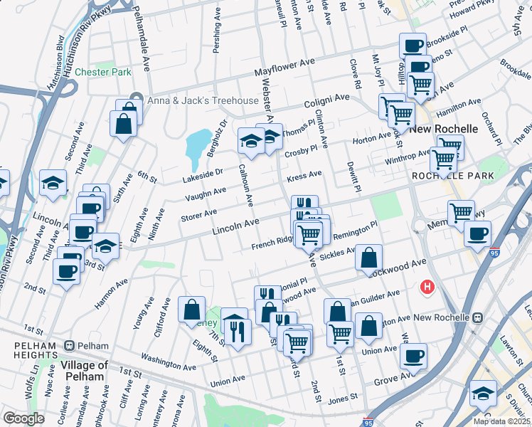 map of restaurants, bars, coffee shops, grocery stores, and more near 246 Lincoln Avenue in New Rochelle