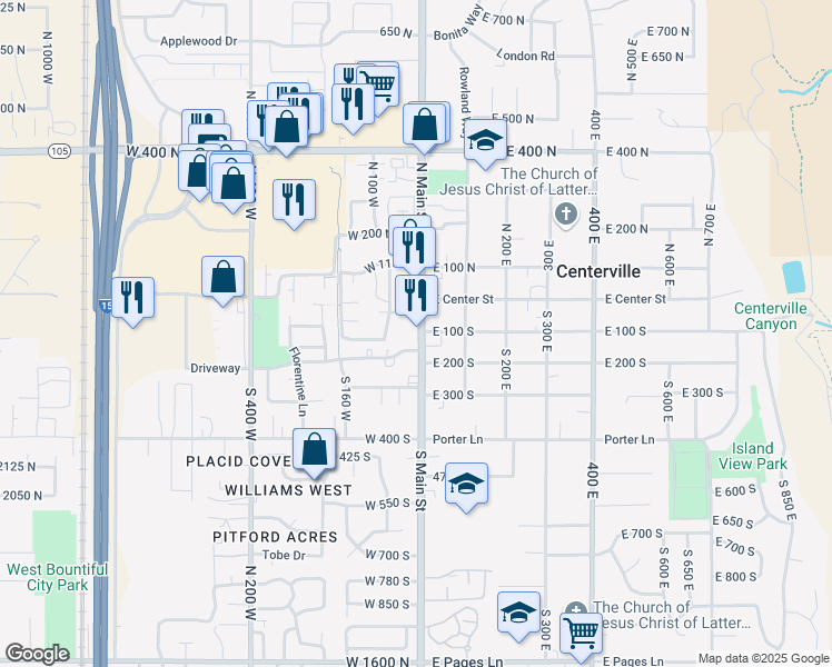map of restaurants, bars, coffee shops, grocery stores, and more near in Centerville