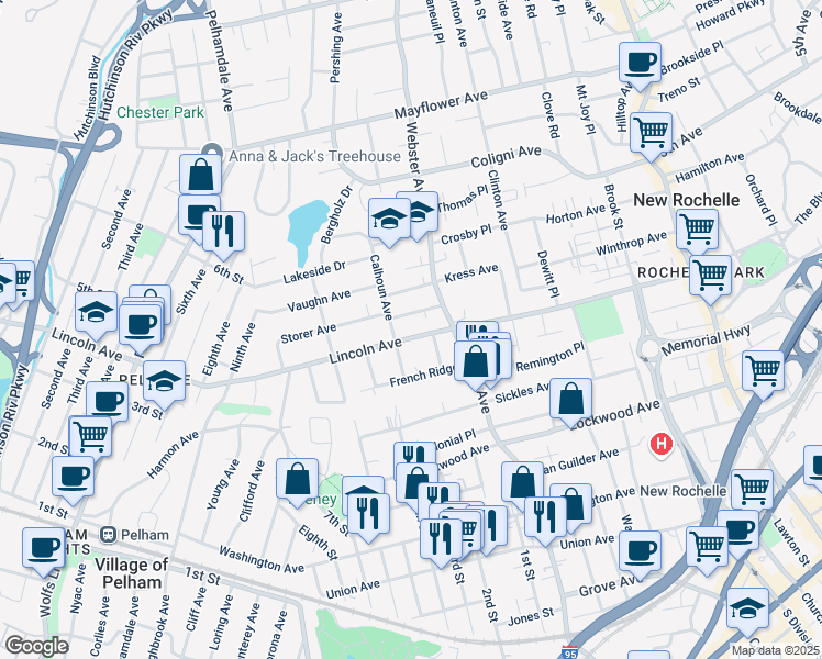 map of restaurants, bars, coffee shops, grocery stores, and more near 246 Lincoln Avenue in New Rochelle