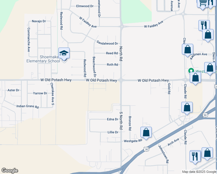 map of restaurants, bars, coffee shops, grocery stores, and more near 4066 West Old Potash Highway in Grand Island
