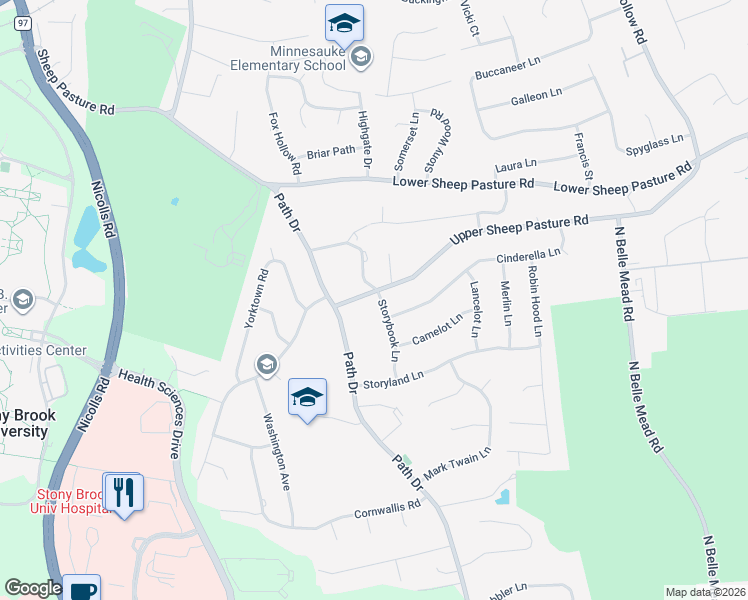 map of restaurants, bars, coffee shops, grocery stores, and more near 2 Cedarwood Court in Setauket- East Setauket