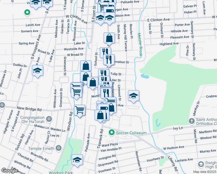 map of restaurants, bars, coffee shops, grocery stores, and more near 16 Lilac Street in Bergenfield