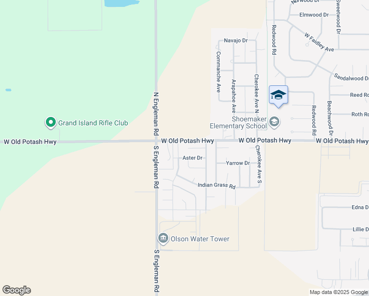 map of restaurants, bars, coffee shops, grocery stores, and more near 4301-4381 West Old Potash Highway in Grand Island