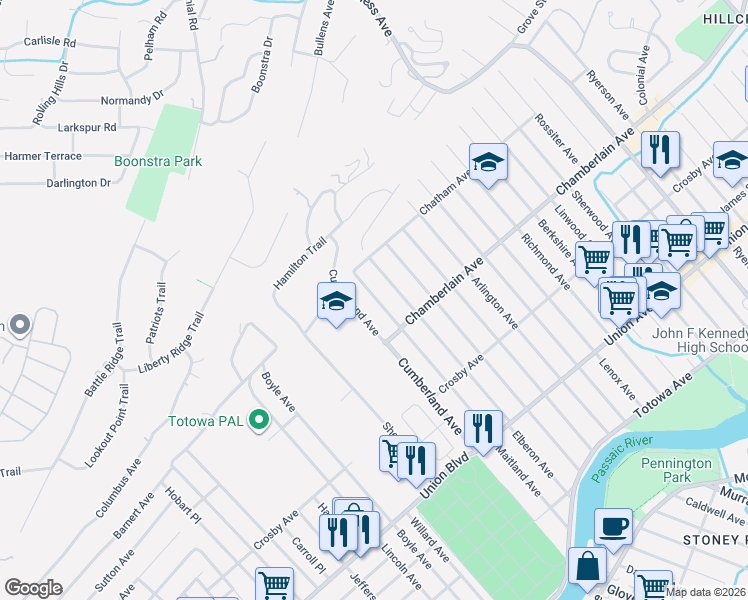map of restaurants, bars, coffee shops, grocery stores, and more near 309 Maitland Avenue in Paterson