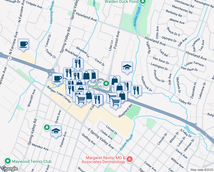 map of restaurants, bars, coffee shops, grocery stores, and more near in Paramus