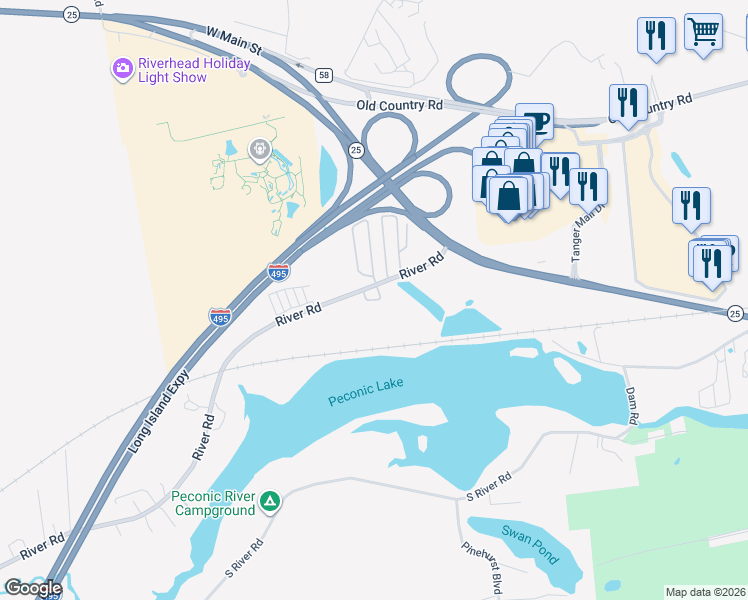 map of restaurants, bars, coffee shops, grocery stores, and more near 1963 River Rd in Calverton