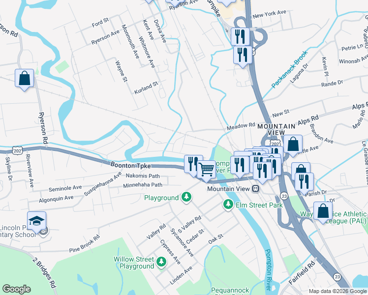 map of restaurants, bars, coffee shops, grocery stores, and more near 6 Spring Road in Wayne