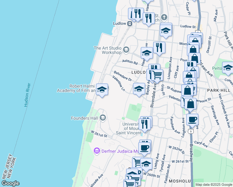 map of restaurants, bars, coffee shops, grocery stores, and more near 463 Hawthorne Avenue in Yonkers