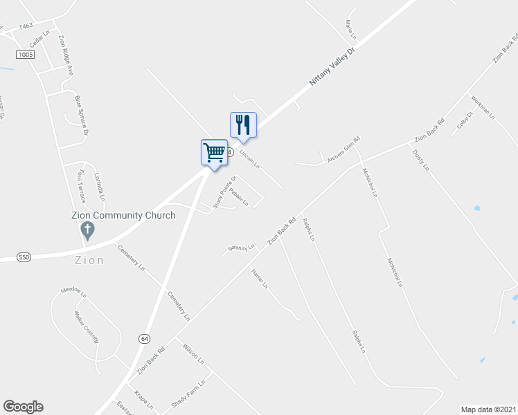 map of restaurants, bars, coffee shops, grocery stores, and more near 211 Pebble Lane in Bellefonte