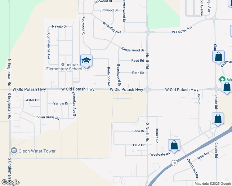 map of restaurants, bars, coffee shops, grocery stores, and more near 4100-4224 West Old Potash Highway in Grand Island