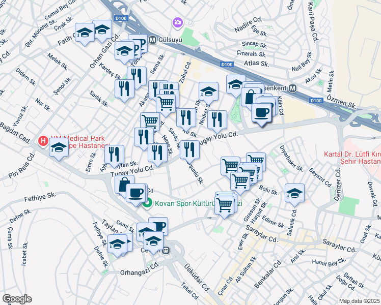 map of restaurants, bars, coffee shops, grocery stores, and more near 10 Tugay Yolu Caddesi in Maltepe