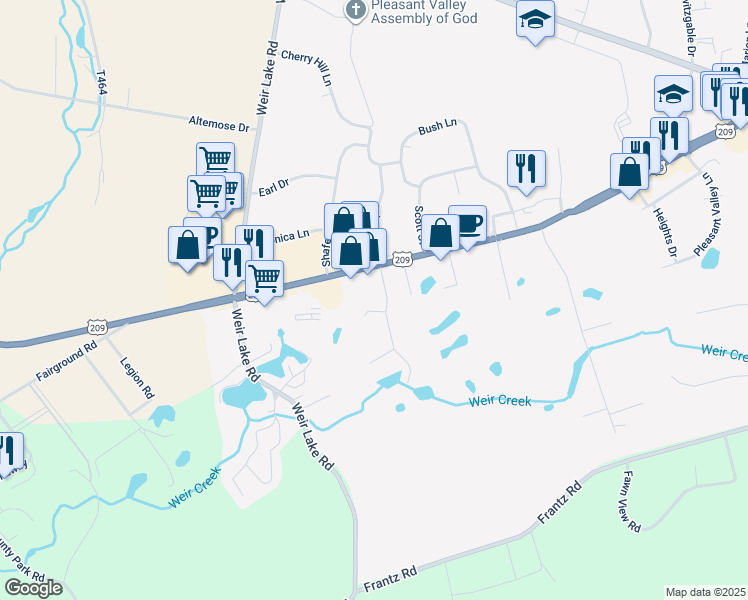 map of restaurants, bars, coffee shops, grocery stores, and more near 219 West Scott Court in Brodheadsville