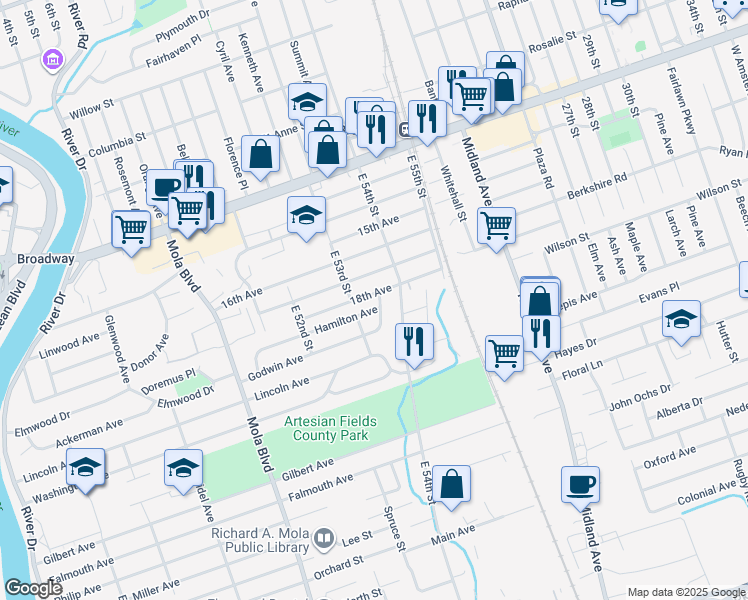 map of restaurants, bars, coffee shops, grocery stores, and more near 102 18th Avenue in Elmwood Park