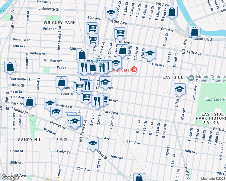 map of restaurants, bars, coffee shops, grocery stores, and more near 680 East 24th Street in Paterson