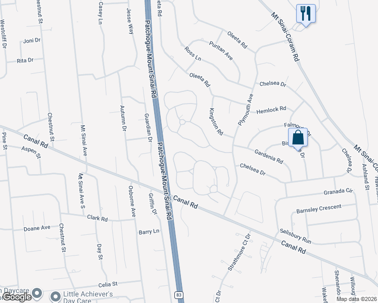 map of restaurants, bars, coffee shops, grocery stores, and more near 137 Ira Road in Mount Sinai