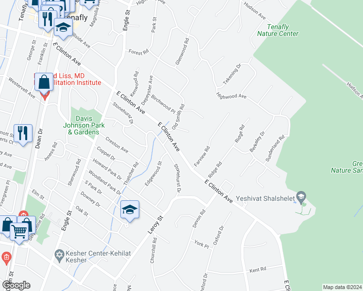 map of restaurants, bars, coffee shops, grocery stores, and more near 201 East Clinton Avenue in Tenafly
