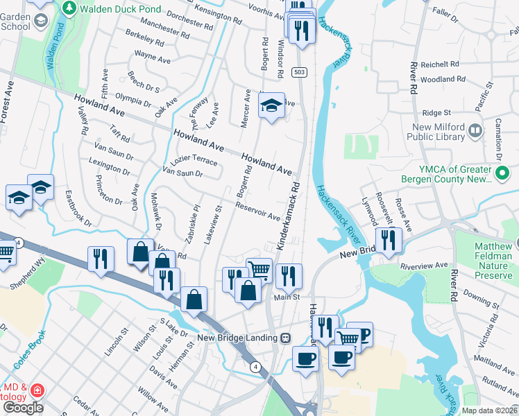 map of restaurants, bars, coffee shops, grocery stores, and more near 84 Reservoir Avenue in River Edge
