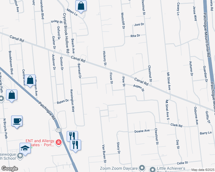 map of restaurants, bars, coffee shops, grocery stores, and more near 4 Lafayette Place in Port Jefferson Station