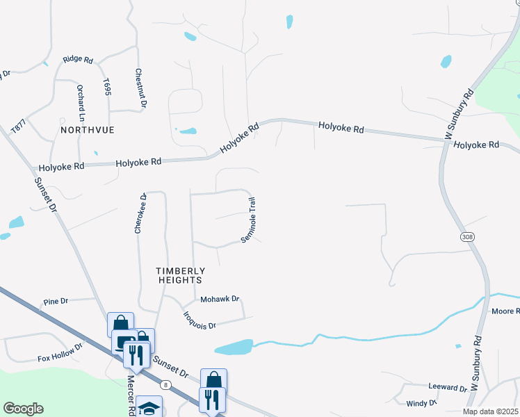 map of restaurants, bars, coffee shops, grocery stores, and more near 202 Seminole Trail in Butler