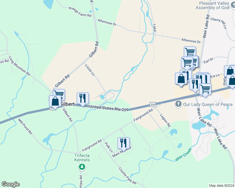 map of restaurants, bars, coffee shops, grocery stores, and more near 222 Sodl Lane in Effort