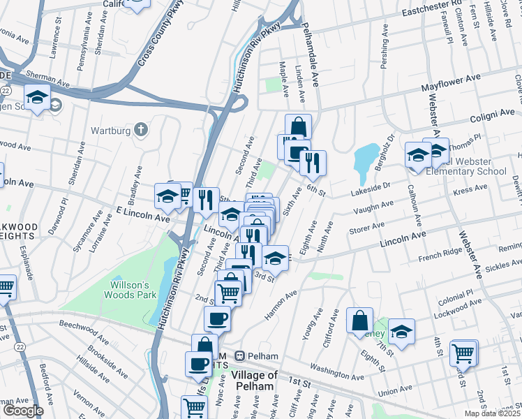 map of restaurants, bars, coffee shops, grocery stores, and more near 400 Fourth Avenue in Village of Pelham