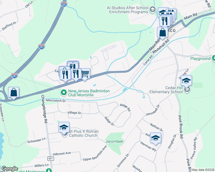 map of restaurants, bars, coffee shops, grocery stores, and more near 449 U.S. 202 in Montville