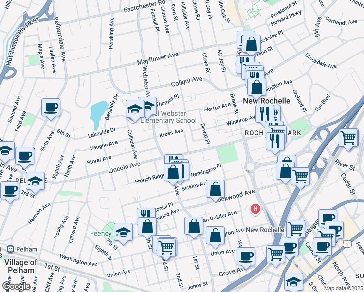 map of restaurants, bars, coffee shops, grocery stores, and more near 10 Heminway Avenue in New Rochelle