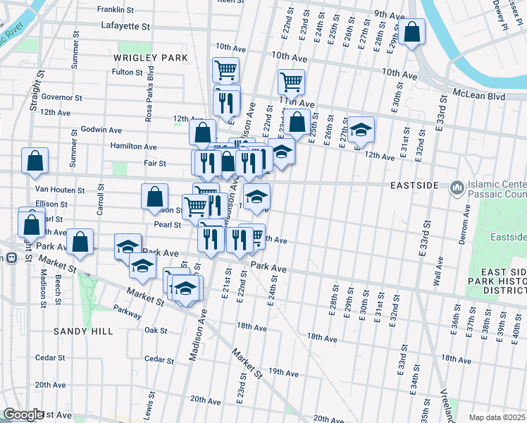 map of restaurants, bars, coffee shops, grocery stores, and more near 538 14th Avenue in Paterson