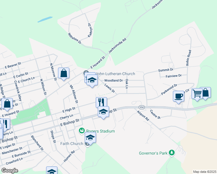 map of restaurants, bars, coffee shops, grocery stores, and more near 948 Tanney Street in Bellefonte