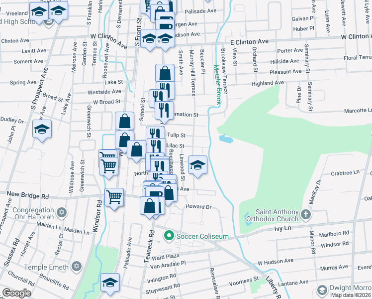 map of restaurants, bars, coffee shops, grocery stores, and more near 56 Lilac Street in Bergenfield