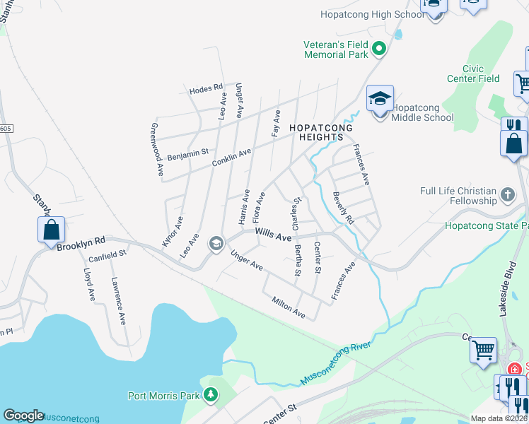 map of restaurants, bars, coffee shops, grocery stores, and more near 209 Flora Avenue in Stanhope