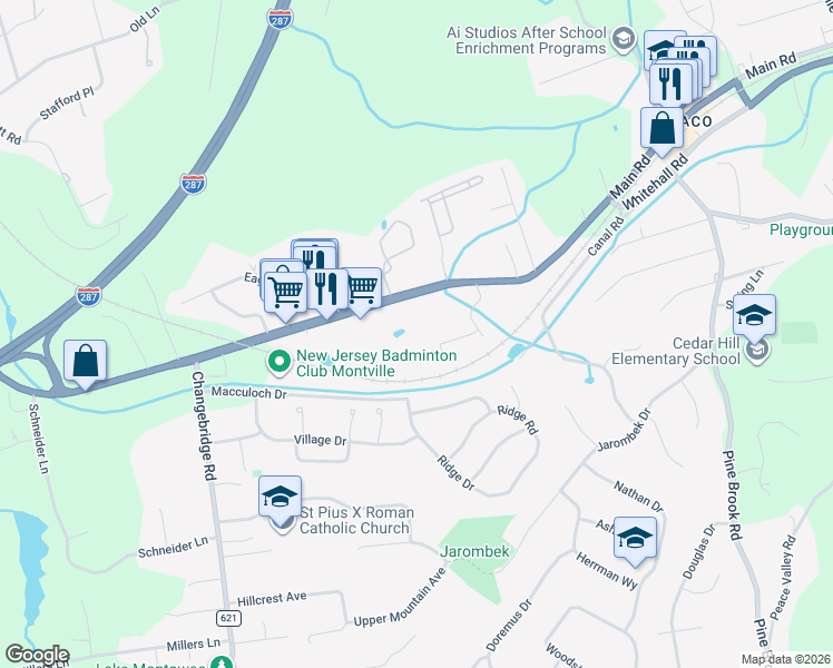 map of restaurants, bars, coffee shops, grocery stores, and more near 449 U.S. 202 in Montville