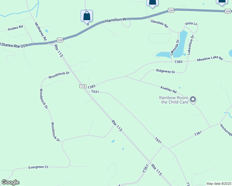 map of restaurants, bars, coffee shops, grocery stores, and more near 1758 Bonser Road in Saylorsburg